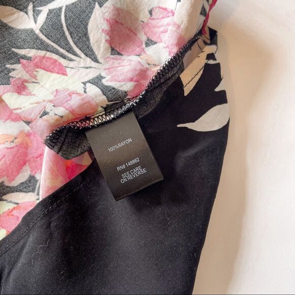 Torrid Black Floral Challis Tie Front Midi Dolman Blouse Size 1 - Picture 5 of 8